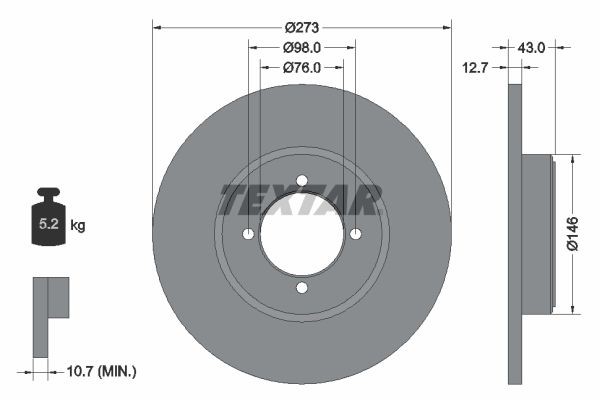 TEXTAR 92011400: Disco de freno Ø: 273mm, macizo, Ø: 273mm, sin buje de rueda, sin perno de sujeción de rueda