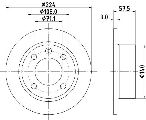 MINTEX MDC802: Disco de freno Ø: 224mm, macizo, Ø: 224mm, sin buje de rueda, sin cojinete rueda, sin perno de sujeción de rueda