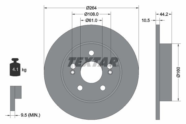 TEXTAR 92065300: Disco de freno Ø: 264mm, macizo, Ø: 264mm, sin buje de rueda, sin cojinete rueda, sin perno de sujeción de rueda