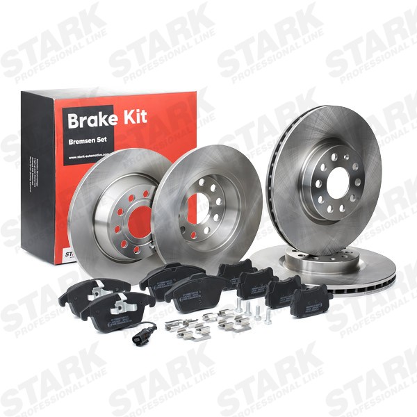 STARK SKBK-10991644: Kit de discos de freno y pastillas Eje delantero, Eje trasero, Ø: 312, 282mm, ventilación interna, macizo, con clip de émbolo