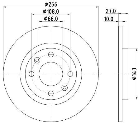 MINTEX MDC338: Disco de freno Ø: 266mm, macizo, Ø: 266mm, sin buje de rueda, sin cojinete rueda, sin perno de sujeción de rueda