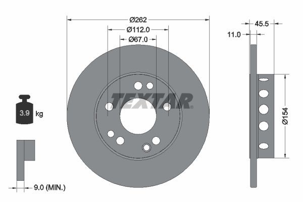 TEXTAR 92027403: Disco de freno Ø: 262mm, macizo, Ø: 262mm, revestido, sin buje de rueda, sin cojinete rueda, sin perno de sujeción de rueda PRO