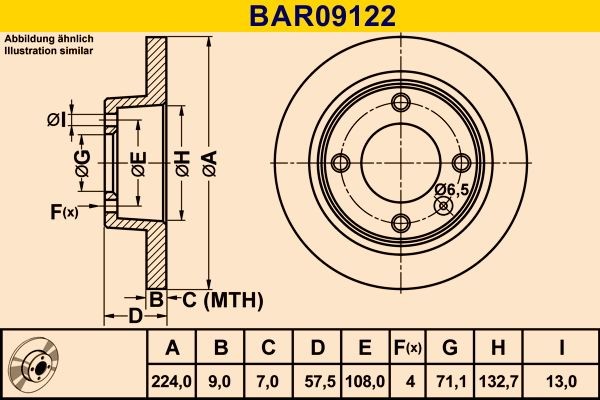 Barum BAR09122: Disco de freno Ø: 224,0mm, macizo, Ø: 224,0mm