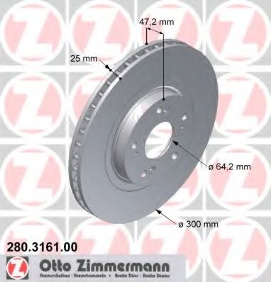 ZIMMERMANN 280.3161.00: Bromsskiva Ø: 300mm, ventilerad invändigt, Ø: 300mm