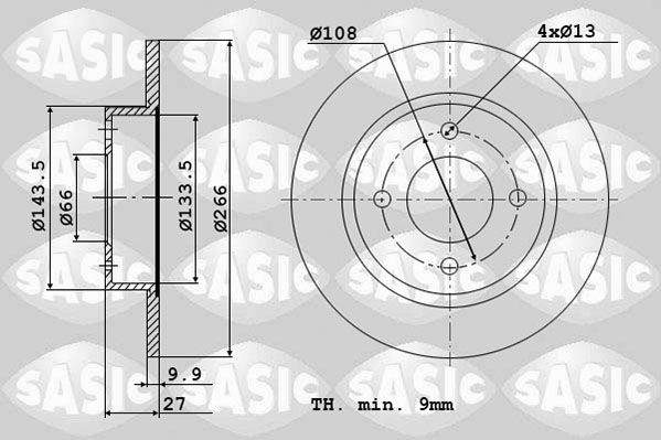 SASIC 2464884J: Disco de freno Eje delantero, Ø: 266mm, macizo, Ø: 266mm