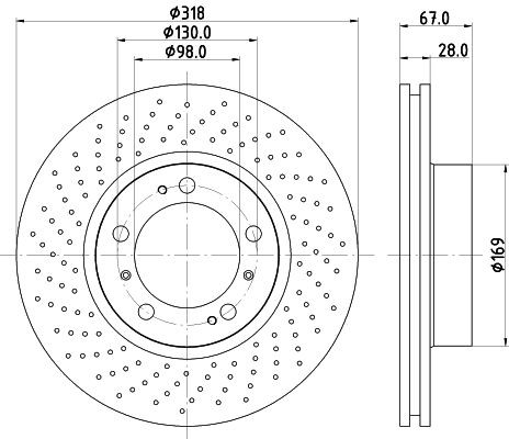 MINTEX MDC1429L: Bremseskive Ø: 318mm, indvendigt ventileret, hullet, Ø: 318mm, uden hjulnav, uden hjullejer, uden hjulbolte