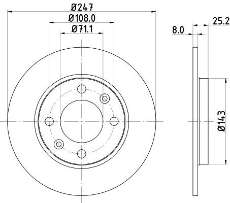 DON PCD11122: Bremseskive Ø: 247mm, fuldstændigt, Ø: 247mm, delvist overfladebehandlet, uden hjulnav, uden hjullejer, uden hjulbolte