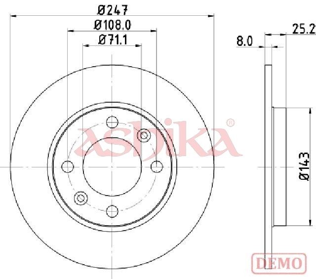 ASHIKA 61-00-0615C: Disco de freno Eje trasero, Ø: 247mm, macizo, Ø: 247mm, barnizado
