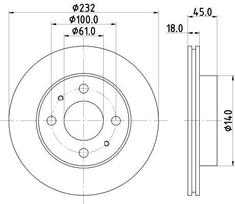 MINTEX MDC1041: Disco de freno Ø: 232mm, ventilación interna, Ø: 232mm, sin buje de rueda, sin cojinete rueda, sin perno de sujeción de rueda
