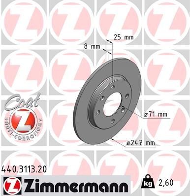 ZIMMERMANN 440.3113.20: Disco de freno Eje trasero, Ø: 247mm, macizo, Ø: 247mm, revestido COAT Z