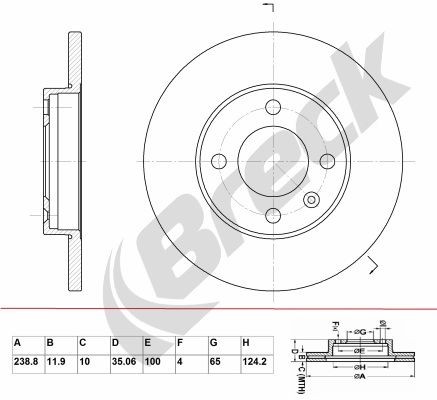 BRECK BR 011 SA100: Brzdový kotouč R: 239mm, plný, šedá litina, R: 239mm, nátěr, bez ložiska (kola)