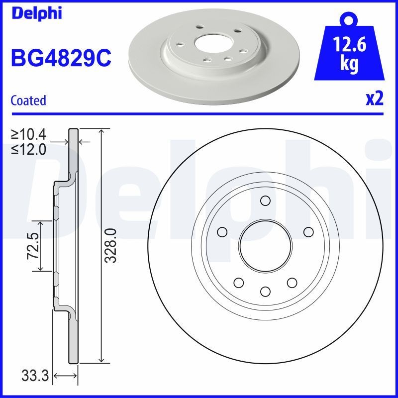DELPHI BG4829C: Bromsskiva Ø: 328mm, full, Ø: 328mm, belagd
