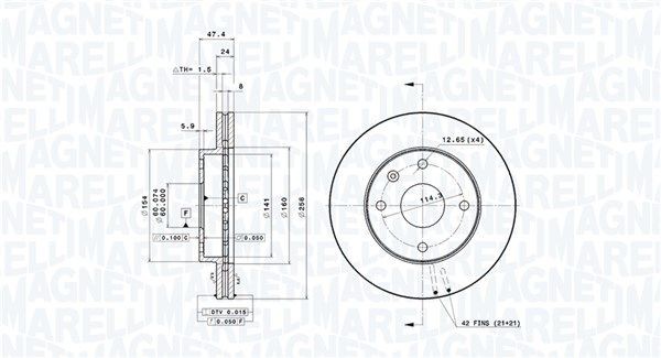 MAGNETI MARELLI 360406057001: Disc de frână Ř: 256mm, ventilat interior, Ř: 256mm