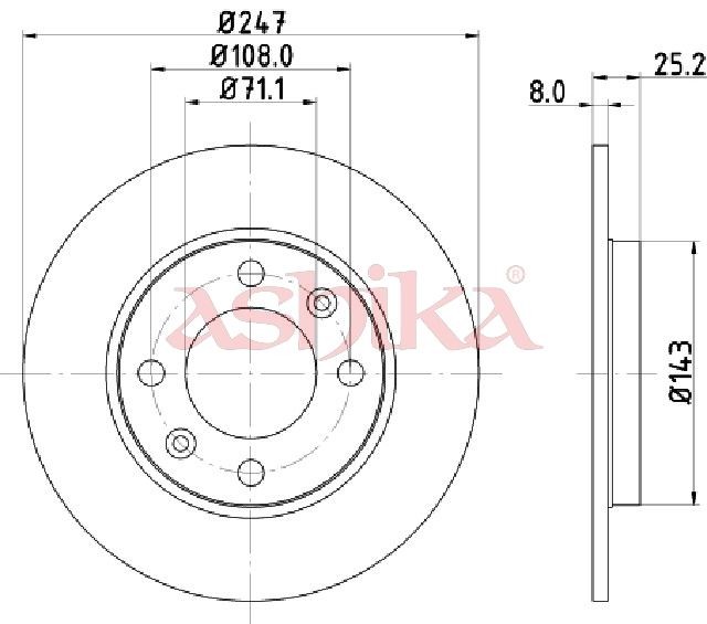 ASHIKA 61-00-0615: Disco de freno Eje trasero, Ø: 247mm, macizo, Ø: 247mm