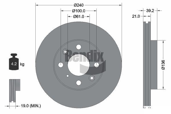BENDIX Braking BDS1894: Δισκόπλακα Ø: 240mm, εσωτερικά αεριζόμενο, Ø: 240mm, χωρίς πλήμνη, χωρίς ρουλεμάν τροχού, χωρίς μπουλόνια στερέωσης τροχού