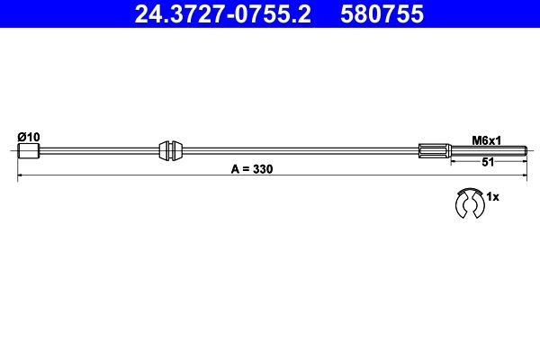 ATE 24.3727-0755.2: Handremkabel 330mm, Met toebehoren