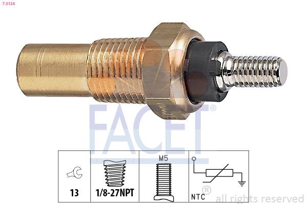 FACET 7.3124: Senzor, temperatura lichid de racire 1/8-27NPT, Made in Italy - OE Equivalent