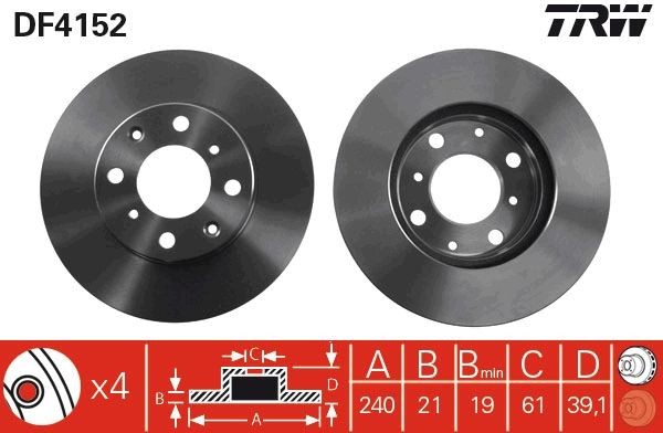 TRW DF4152: Δισκόπλακα Ø: 240mm, αεριζόμενο, Ø: 240mm