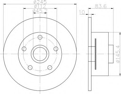 HELLA 8DD 355 113-471: Brzdový kotúč Ø: 245,0mm, plný, skruzkom ABS, bez skrutiek upevnujucich koleso
