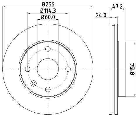 MINTEX MDC1483: Disc de frână Ř: 256mm, ventilat interior, Ř: 256mm, fara butuc roata, fara rulment roata, fara suruburi de fixare roata