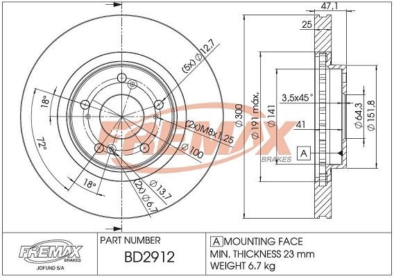 FREMAX BD-2912: Bromsskiva Ø: 300mm, ventilerad, Ø: 300mm, belagd, delbelagd