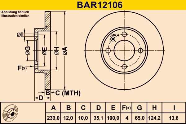 Barum BAR12106: Brzdový kotouč R: 239mm, plný, R: 239mm