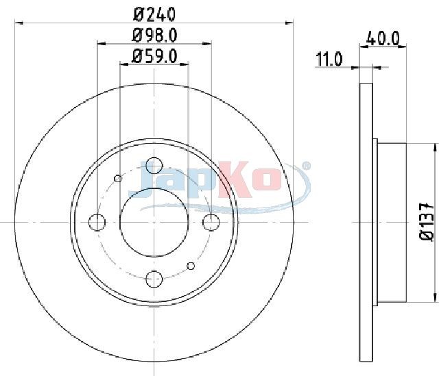JAPKO 610200: Disco de freno Eje trasero, Eje delantero, Ø: 240mm, macizo, Ø: 240mm