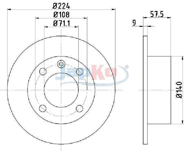 JAPKO 610614: Disco de freno Ø: 224mm, macizo, Ø: 224mm