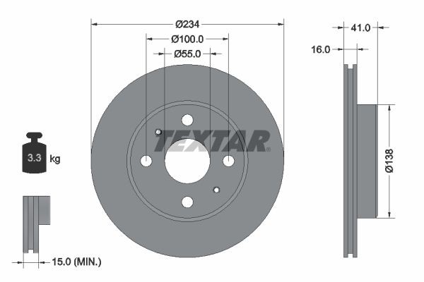 TEXTAR 92129100: Disco de freno Ø: 234mm, ventilación interna, Ø: 234mm, sin buje de rueda, sin cojinete rueda, sin perno de sujeción de rueda