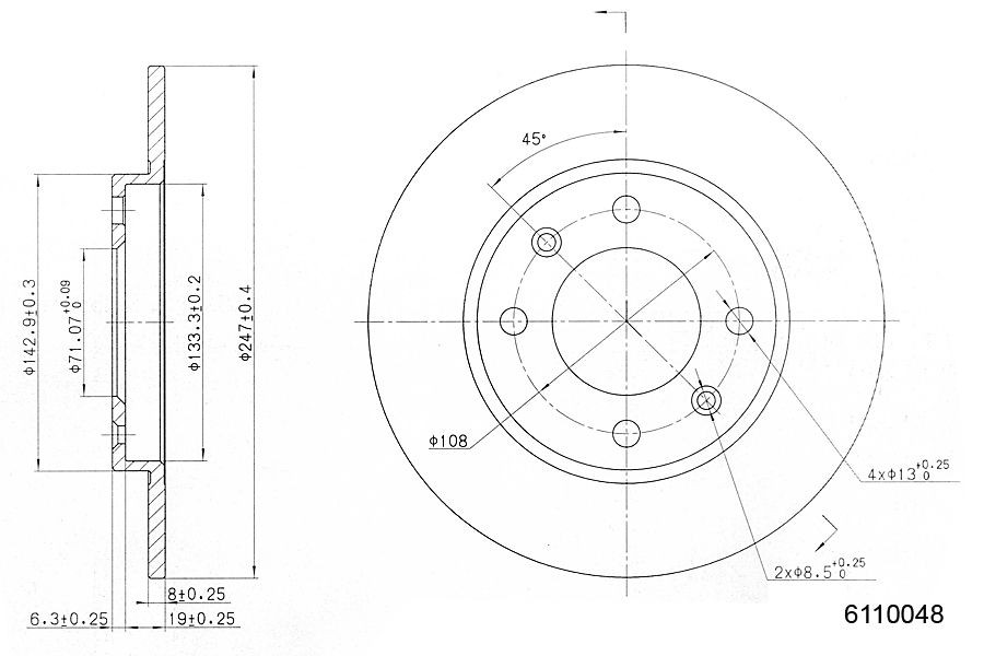 METZGER 6110048: Disco de freno Eje trasero, Ø: 247mm, macizo, Ø: 247mm, barnizado, Lijado en cruz, con tornillos