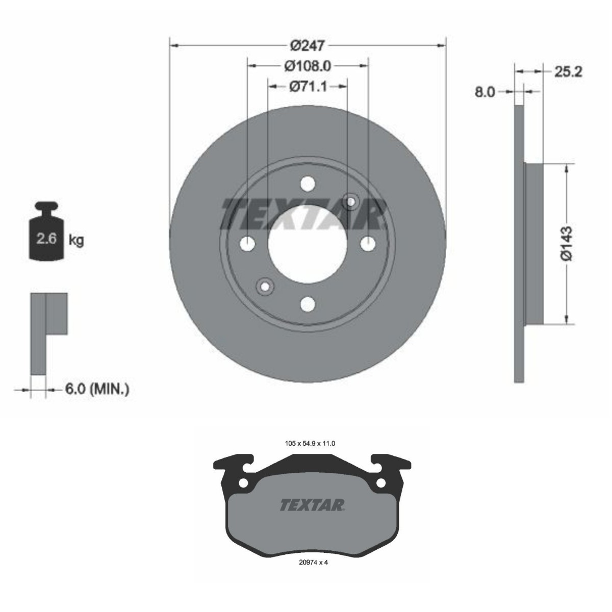 TEXTAR TXR3405N0007: Fék készlet, tárcsafék Ø: 247mm, tele PRO