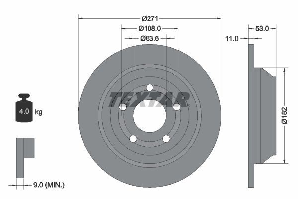 TEXTAR 92327403: Disco de freno PRO Ø: 271mm, macizo, Ø: 271mm, revestido, sin buje de rueda, sin cojinete rueda, sin perno de sujeción de rueda