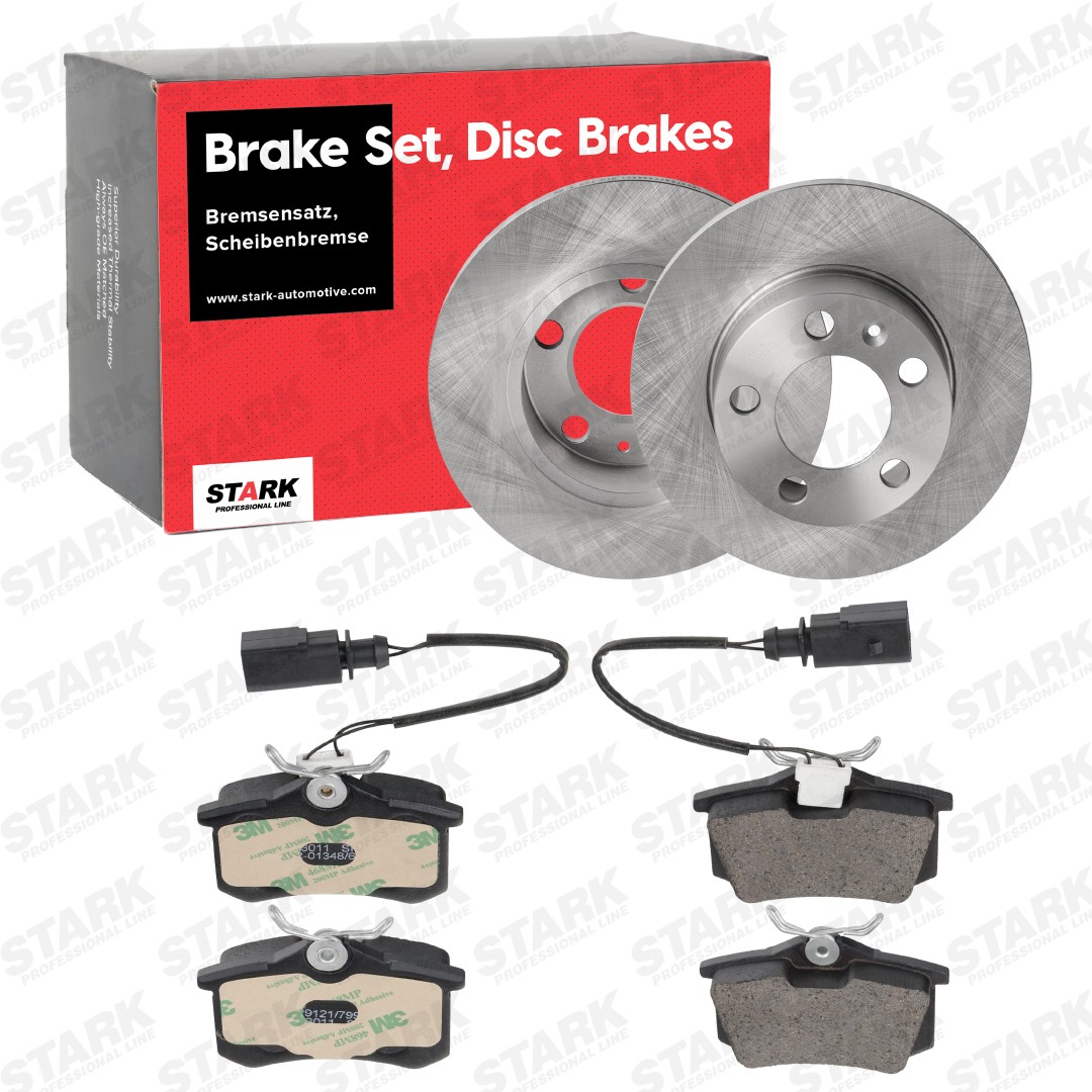 STARK SKBK-10990821: Kit de discos de freno y pastillas Eje trasero, Ø: 230,0mm, macizo, Chapa antichirridos
