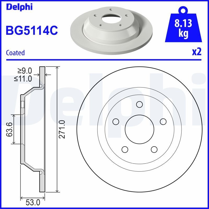 DELPHI BG5114C: Disco de freno Ø: 271mm, macizo, Ø: 271mm, revestido