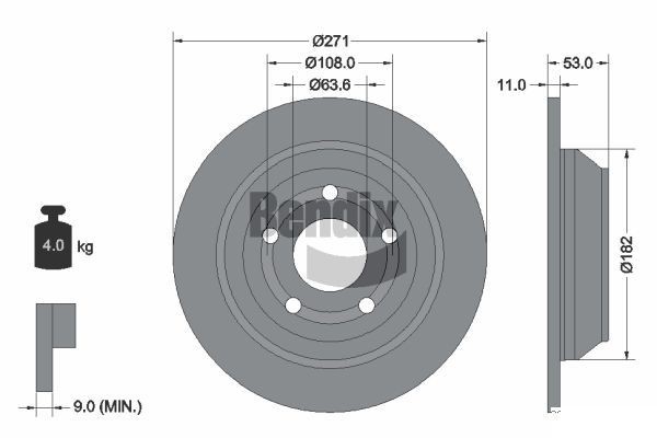BENDIX Braking BDS1625: Disco de freno Ø: 271mm, macizo, Ø: 271mm, revestido, sin buje de rueda, sin cojinete rueda, sin perno de sujeción de rueda