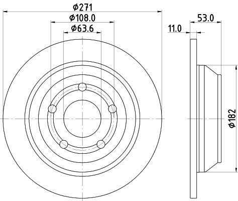 HELLA PAGID 8DD 355 133-781: Disco de freno PRO Ø: 271mm, macizo, Ø: 271mm, revestido, sin buje de rueda, sin cojinete rueda, sin perno de sujeción de rueda