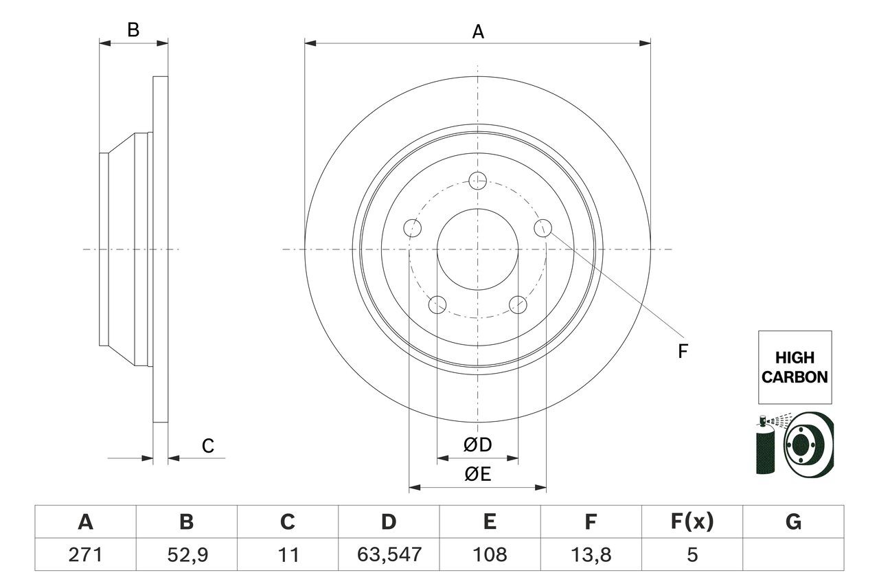 BOSCH 0 986 479 H55: Disco de freno Ø: 271mm, macizo, Ø: 271mm, revestido