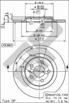 METZGER 14819 V Bremsscheibe Ø: 272mm, voll, AP
