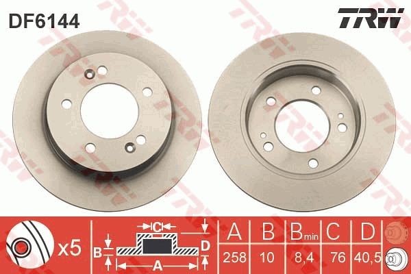TRW DF6144: Brzdový kotúč Ø: 258mm, plný, Ø: 258mm, lakovane