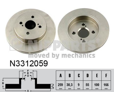 NIPPARTS N3312059: Bremsscheibe Hinterachse, Ø: 259mm, voll, Ø: 259mm