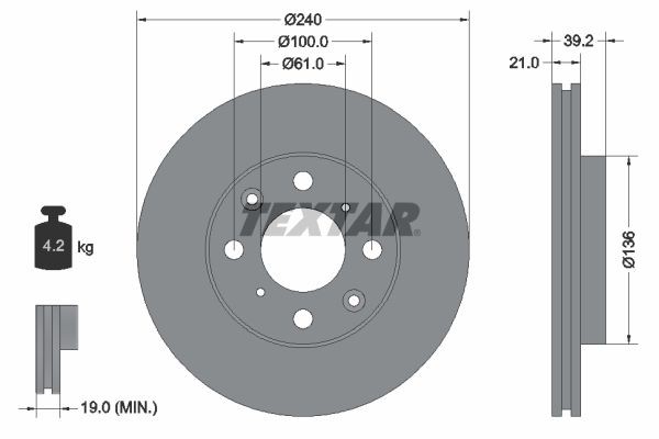 TEXTAR 92110300: Δισκόπλακα Ø: 240mm, εσωτερικά αεριζόμενο, Ø: 240mm, χωρίς πλήμνη, χωρίς ρουλεμάν τροχού, χωρίς μπουλόνια στερέωσης τροχού