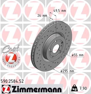 ZIMMERMANN 590.2584.52: Disco de freno Eje delantero, Ø: 295mm, ventilación interna, perforado, Ø: 295mm, revestido SPORT COAT Z
