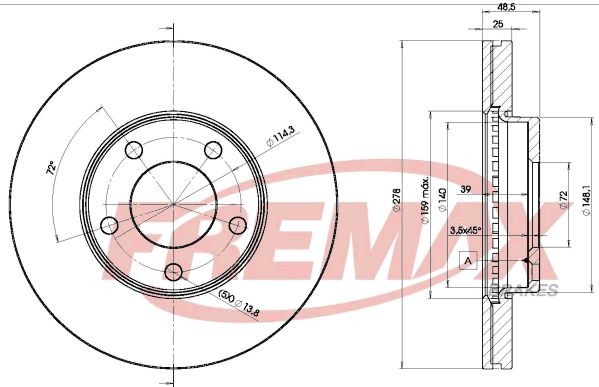 FREMAX BD-3272: Brzdový kotúč Ø: 278mm, vetraný, Ø: 278mm, potiahnutá, Premium Black Carbon +