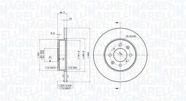 MAGNETI MARELLI 360406014500: Brzdový kotúč Ø: 262mm, plný, Ø: 262mm, so skrutkami