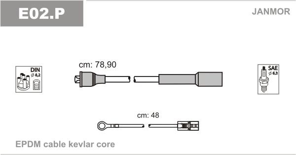 JANMOR E02.P: Kit cavi candele EPDM (Etilene-Propilene-Diene-Caucciù)